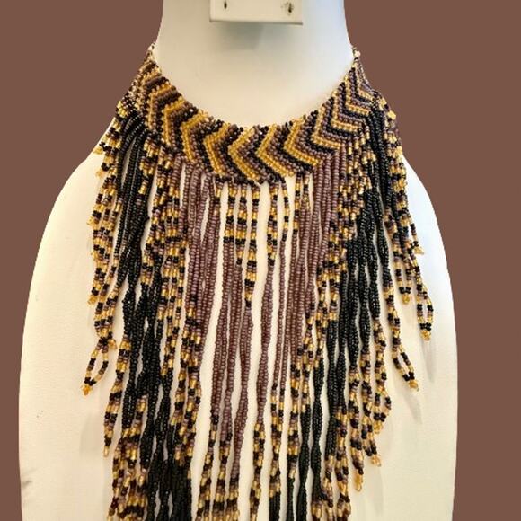 African Tribal Beaded Bib Statement Necklace - Picture 4 of 6